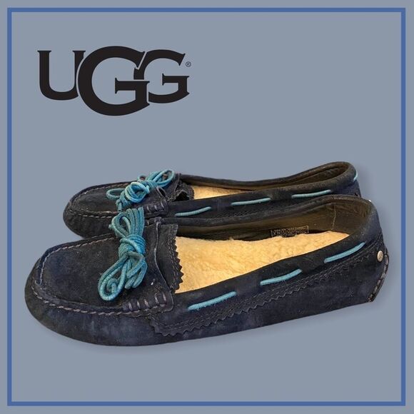 Ugg "Meena" Blue Suede Moccasins Loafers 6 - Picture 1 of 5